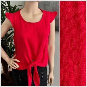 NEW Molly Bracken Bright Red Cropped Tie Front Top